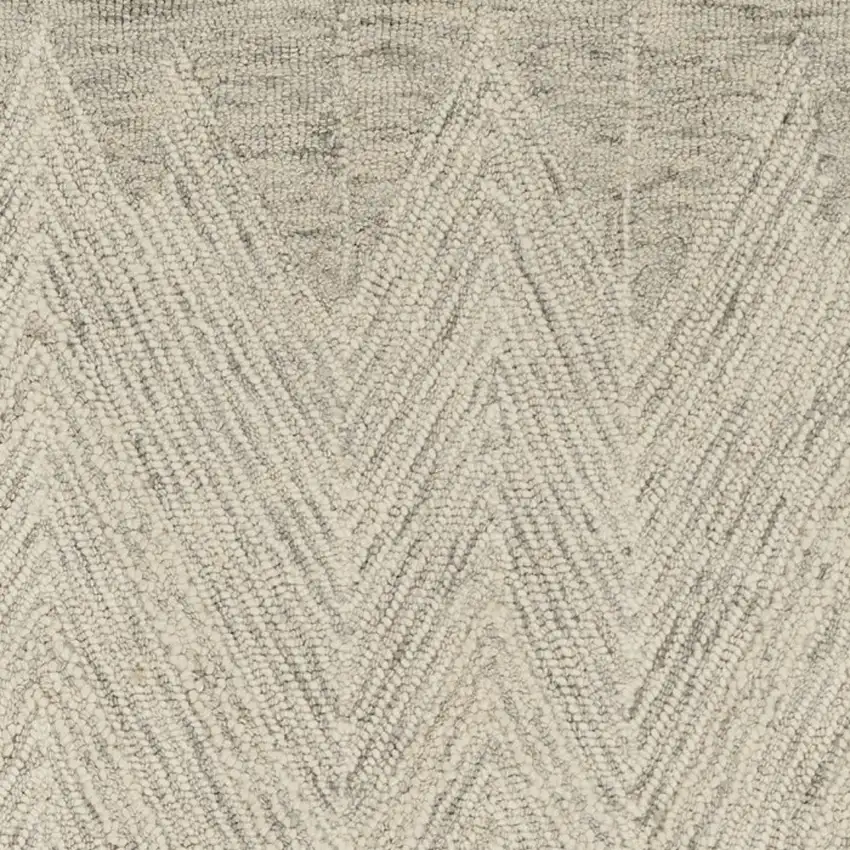 8' Ivory and Gray Wool Chevron Runner Rug Photo 4