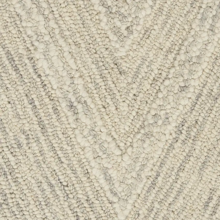 8' Ivory and Gray Wool Chevron Runner Rug Photo 6