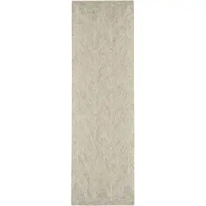 Photo of 8' Ivory and Gray Wool Chevron Runner Rug