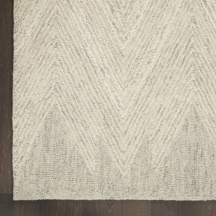 8' Ivory and Gray Wool Chevron Runner Rug Photo 8