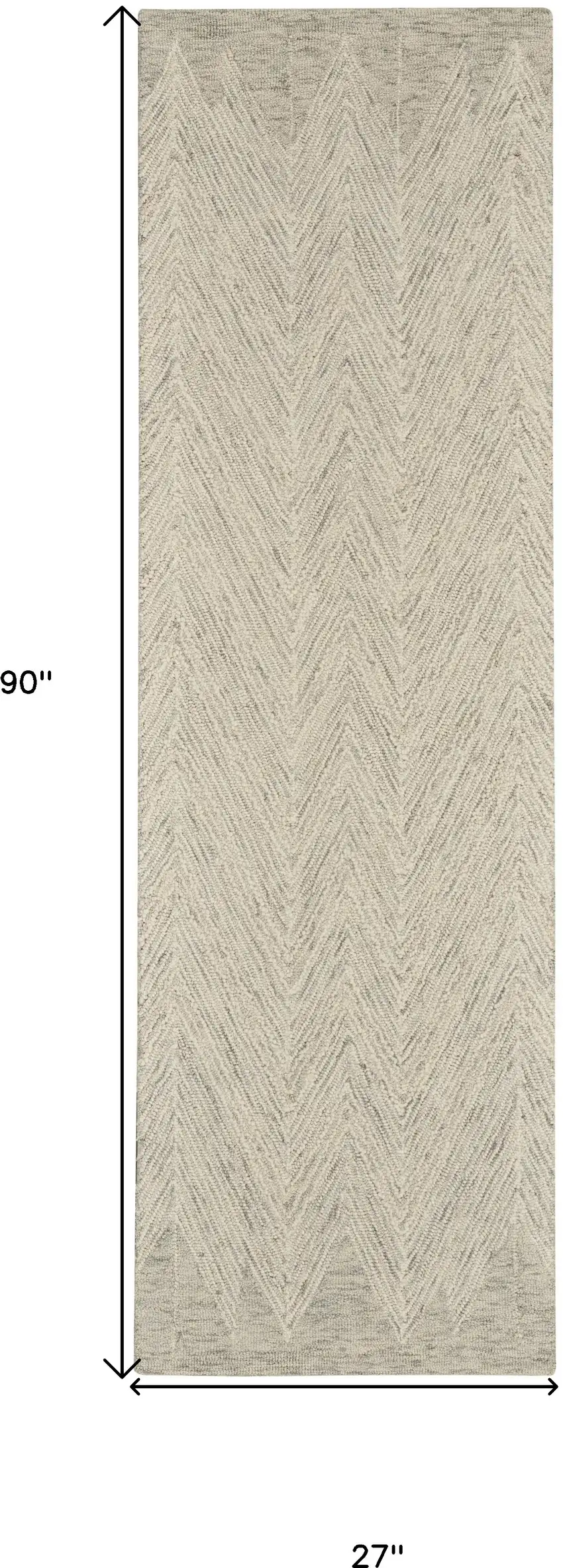 8' Ivory and Gray Wool Chevron Runner Rug Photo 3