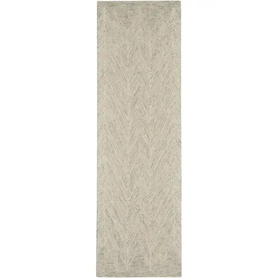 8' Ivory and Gray Wool Chevron Runner Rug Photo 1