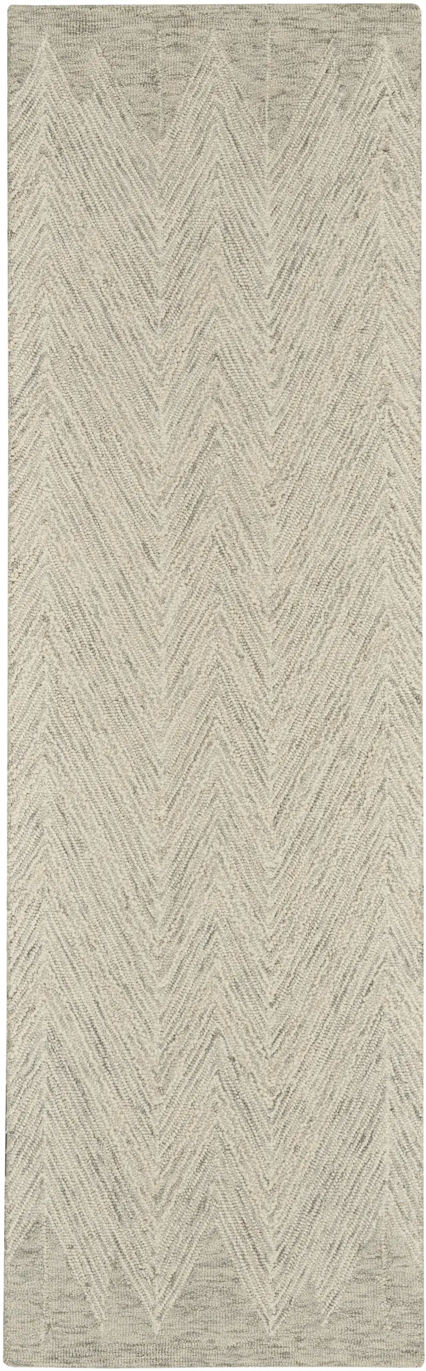 8' Ivory and Gray Wool Chevron Runner Rug Photo 1