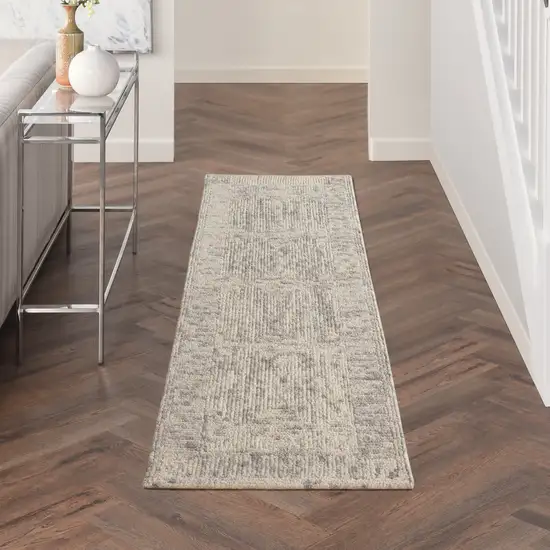 8' Ivory and Gray Wool Geometric Runner Rug Photo 3