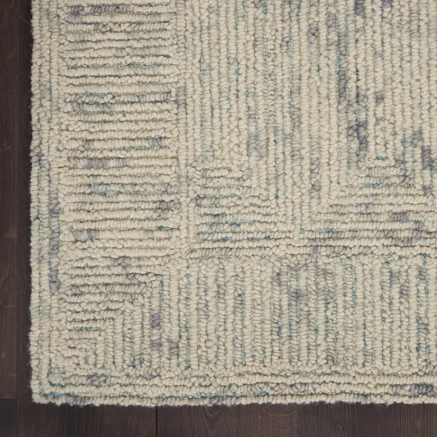 8' Ivory and Gray Wool Geometric Runner Rug Photo 7