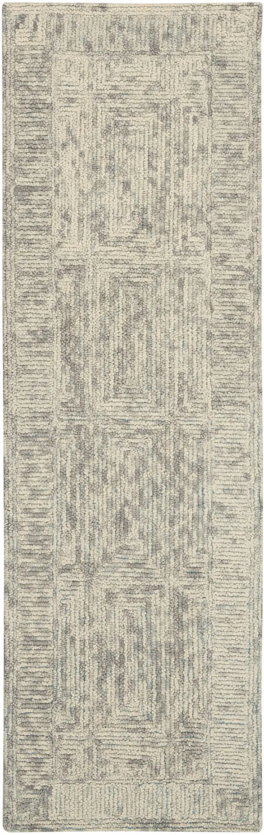 8' Ivory and Gray Wool Geometric Runner Rug Photo 2
