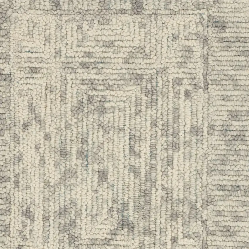 8' Ivory and Gray Wool Geometric Runner Rug Photo 5