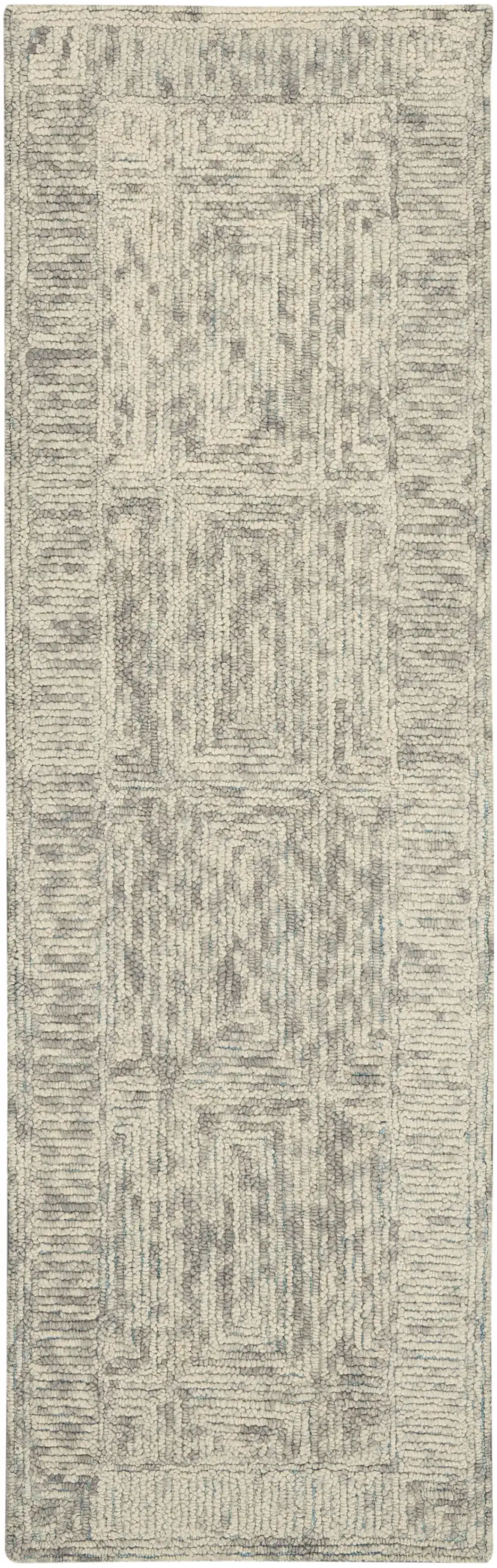 8' Ivory and Gray Wool Geometric Runner Rug Photo 1