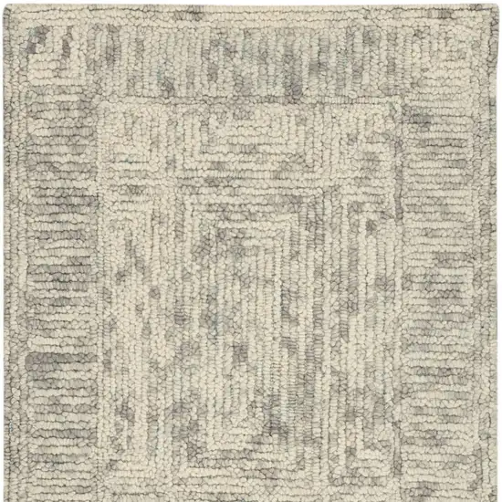 8' Ivory and Gray Wool Geometric Runner Rug Photo 6