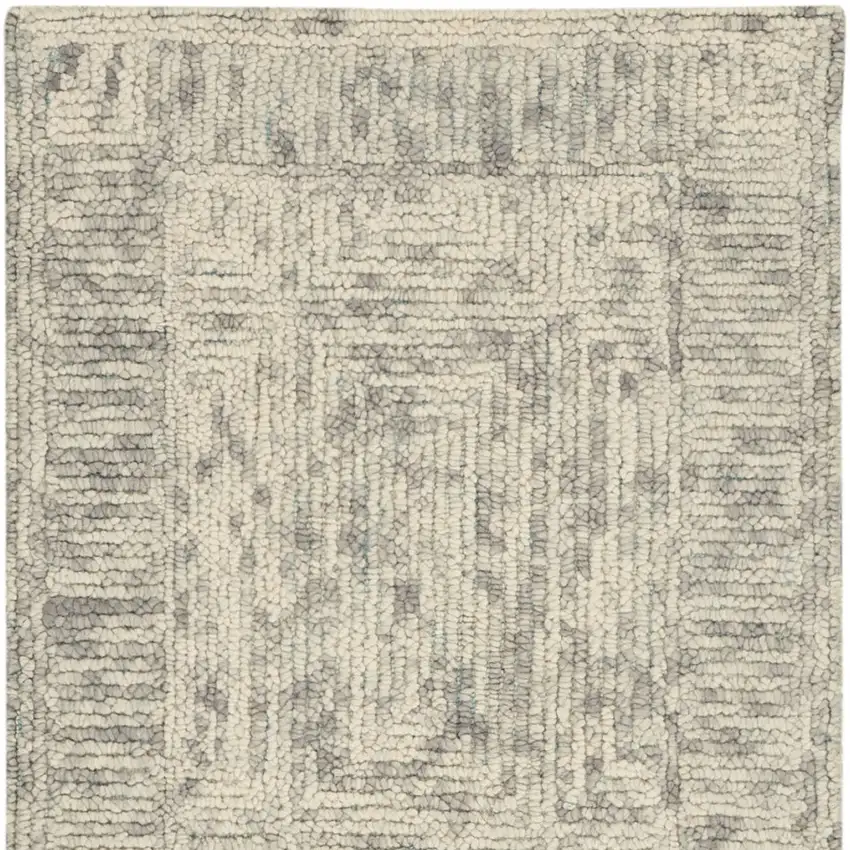 8' Ivory and Gray Wool Geometric Runner Rug Photo 6