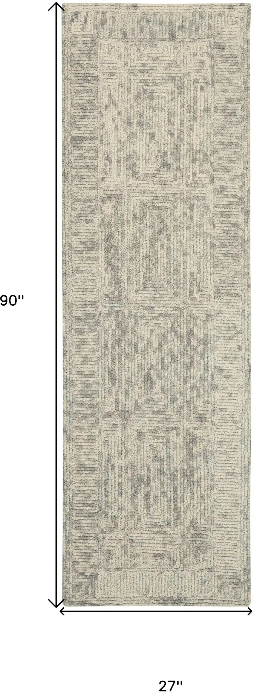 8' Ivory and Gray Wool Geometric Runner Rug Photo 9