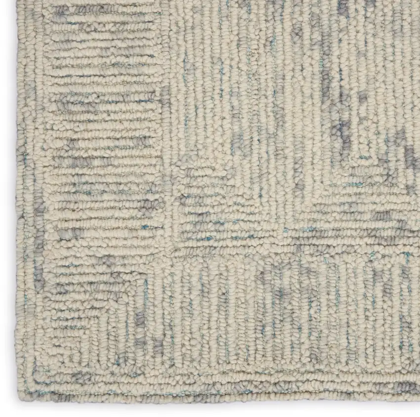 8' Ivory and Gray Wool Geometric Runner Rug Photo 5