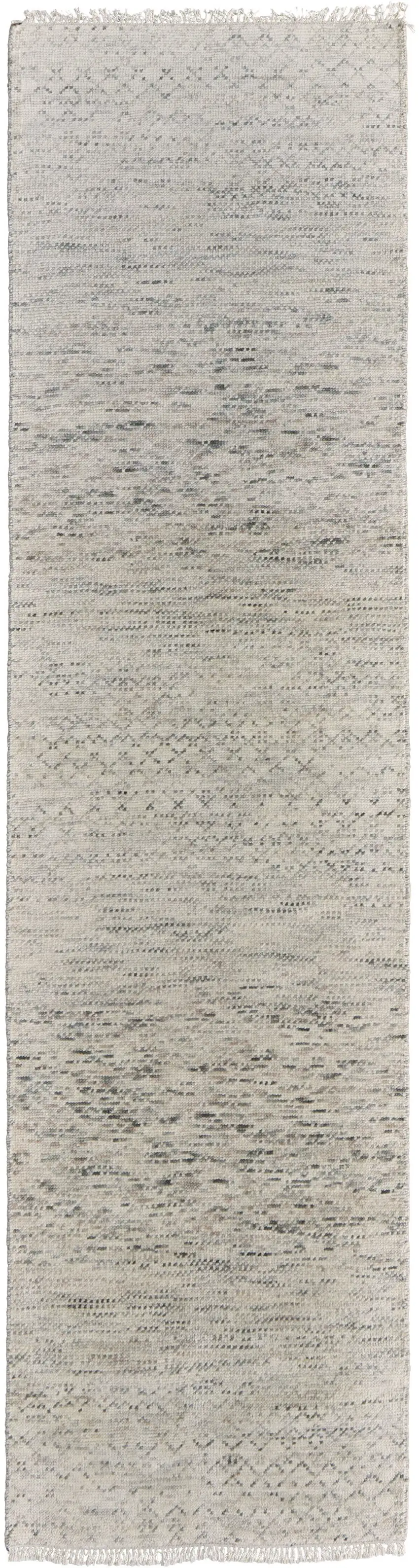 10' Ivory and Gray Wool Hand Knotted Runner Rug With Fringe Photo 2
