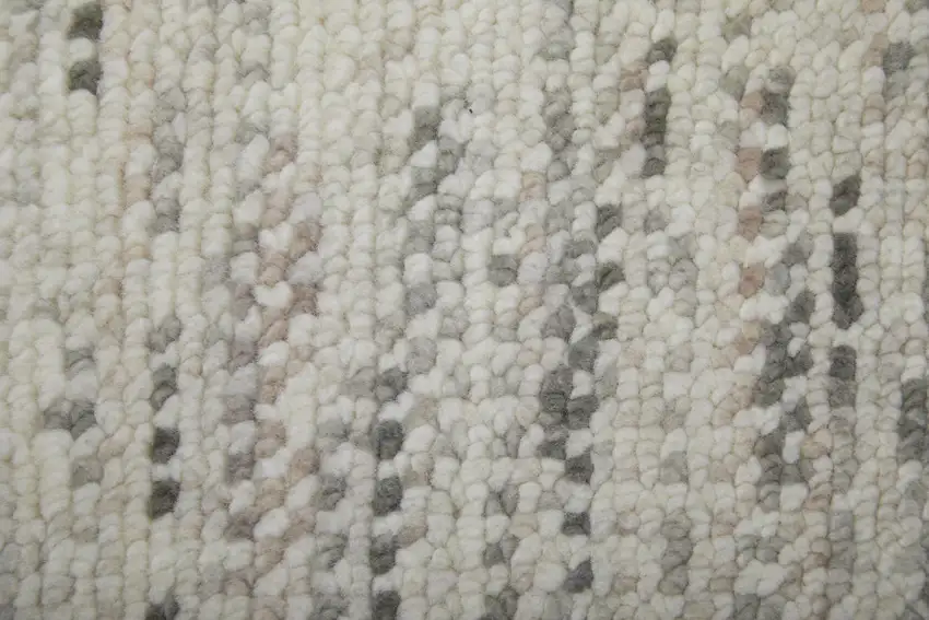 12' Ivory and Gray Wool Hand Knotted Runner Rug With Fringe Photo 7