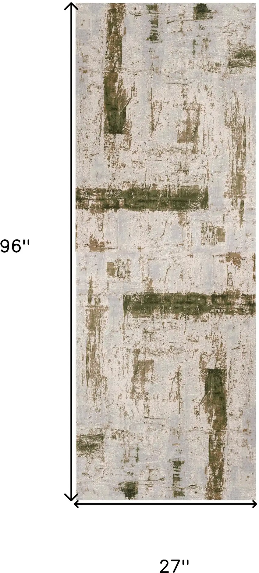 8' Ivory and Green Abstract Power Loom Distressed Runner Rug Photo 6