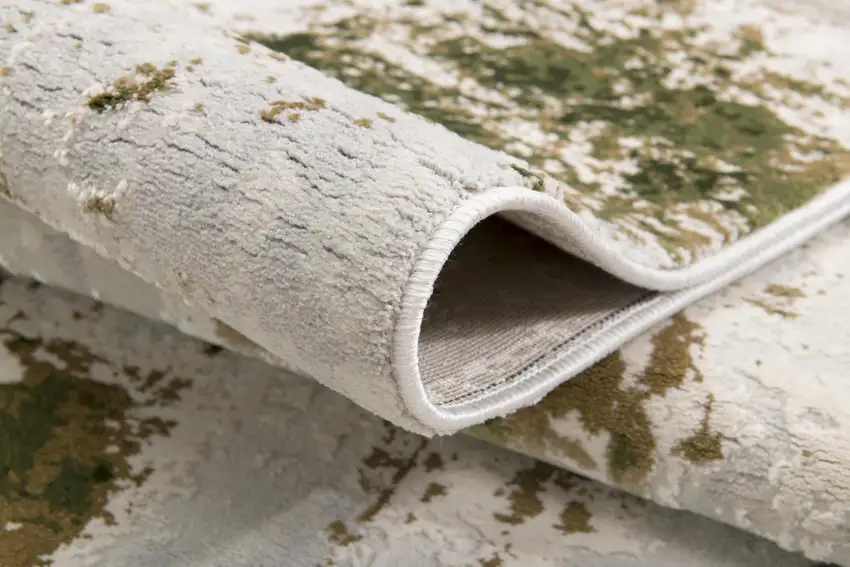 8' Ivory and Green Abstract Power Loom Distressed Runner Rug Photo 5