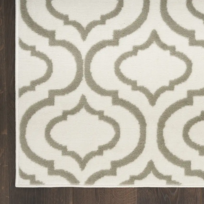 7' Ivory and Green Trellis Runner Rug Photo 8