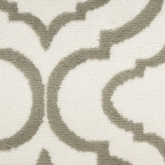 7' Ivory and Green Trellis Runner Rug Photo 9