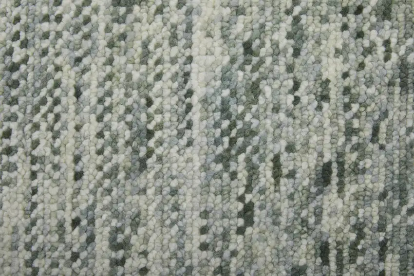 12' Ivory and Green Wool Hand Knotted Runner Rug With Fringe Photo 8