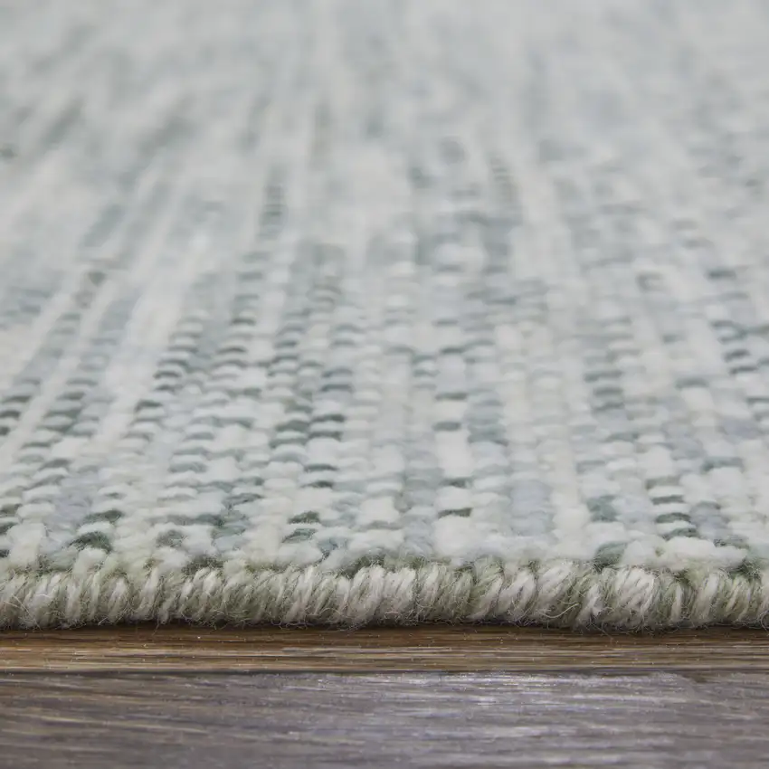 12' Ivory and Green Wool Hand Knotted Runner Rug With Fringe Photo 5
