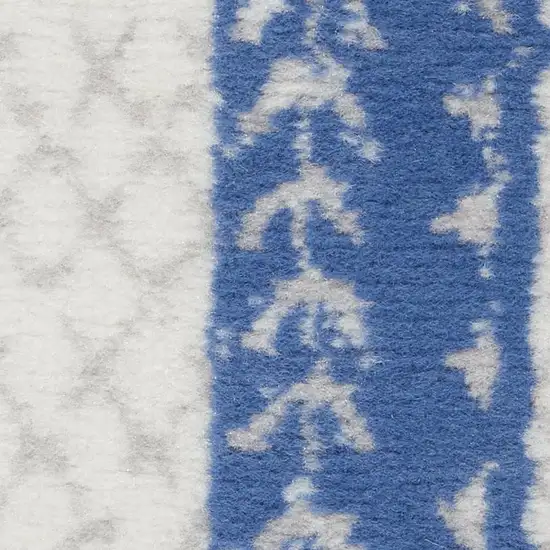 8' Ivory and Navy Blue Abstract Distressed Non Skid Runner Rug Photo 3