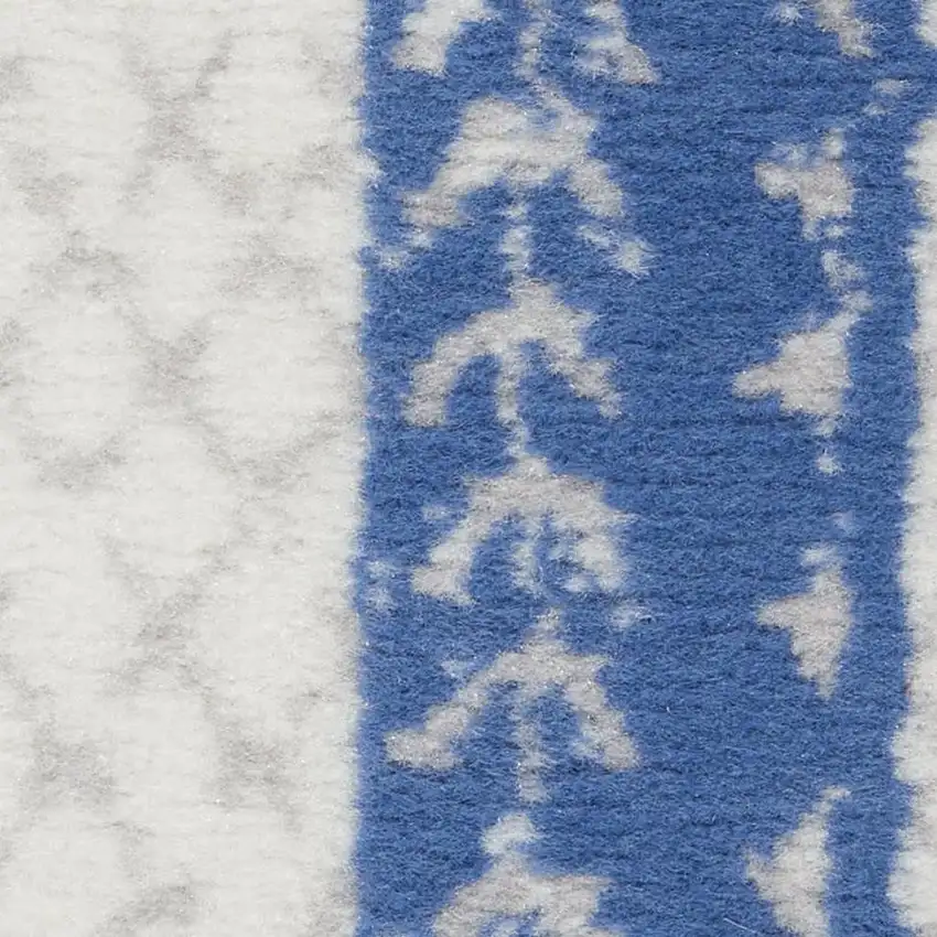 8' Ivory and Navy Blue Abstract Distressed Non Skid Runner Rug Photo 3