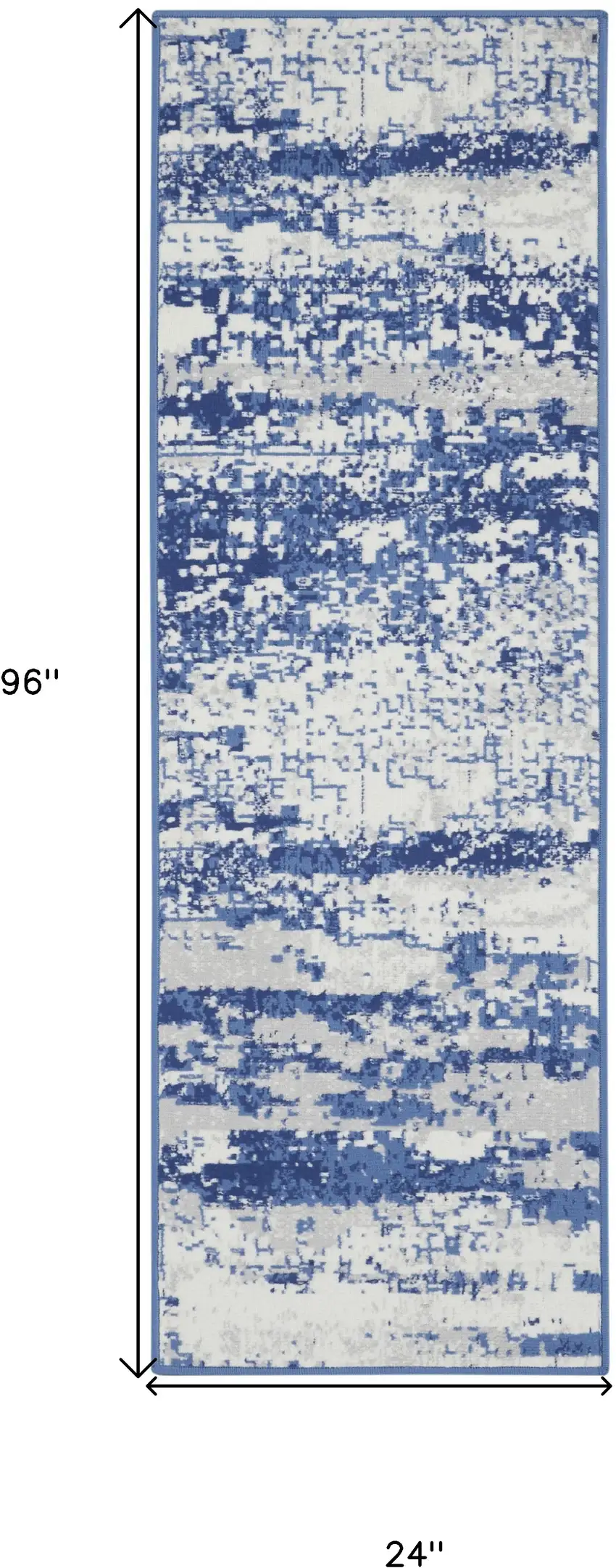 8' Ivory and Navy Blue Abstract Distressed Non Skid Runner Rug Photo 3