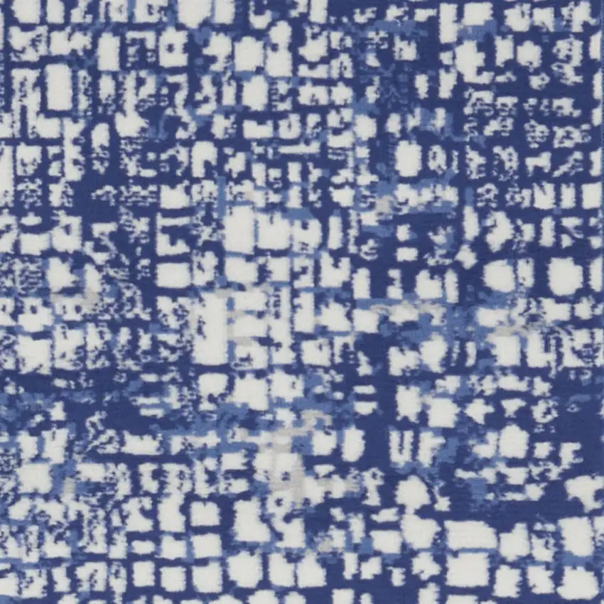 8' Ivory and Navy Blue Abstract Distressed Non Skid Runner Rug Photo 6