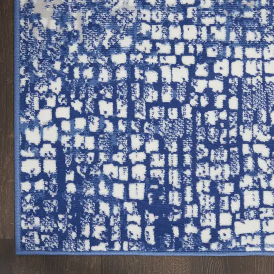 8' Ivory and Navy Blue Abstract Distressed Non Skid Runner Rug Photo 9