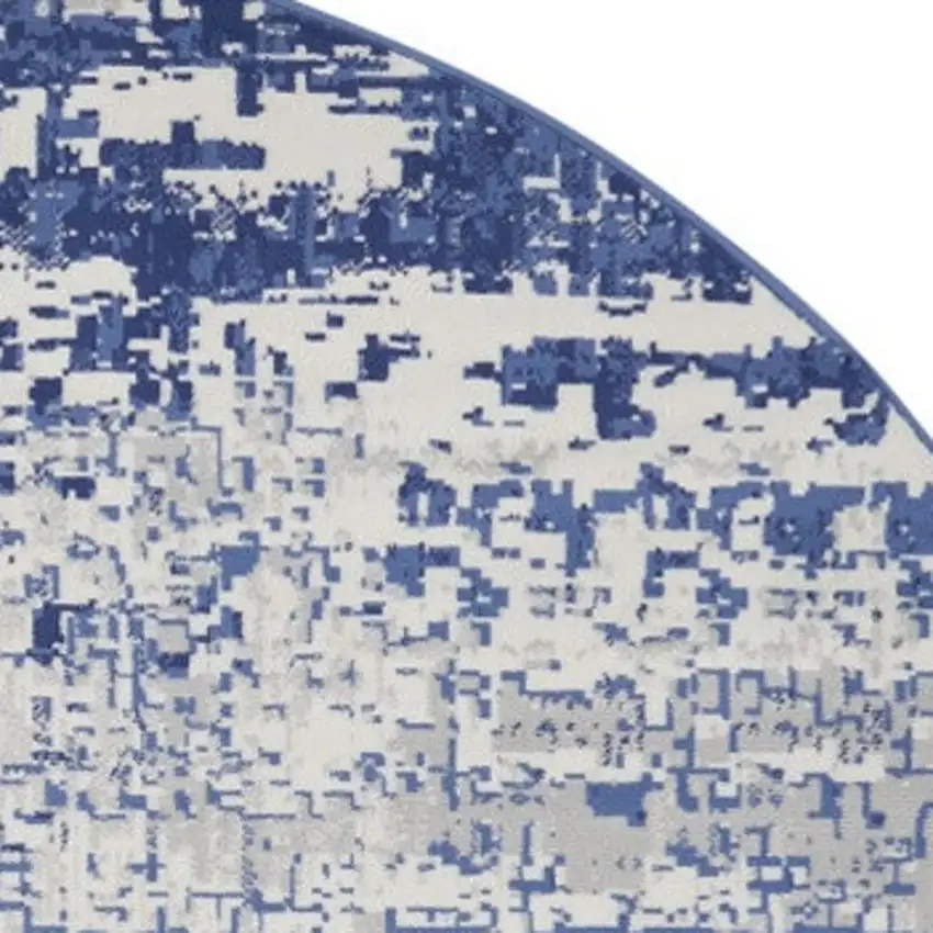8' Ivory and Navy Blue Abstract Round Rug Photo 3