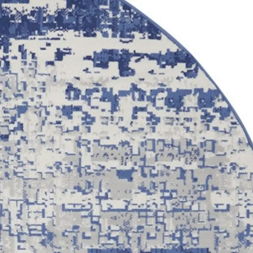 8' Ivory and Navy Blue Abstract Round Rug Photo 7