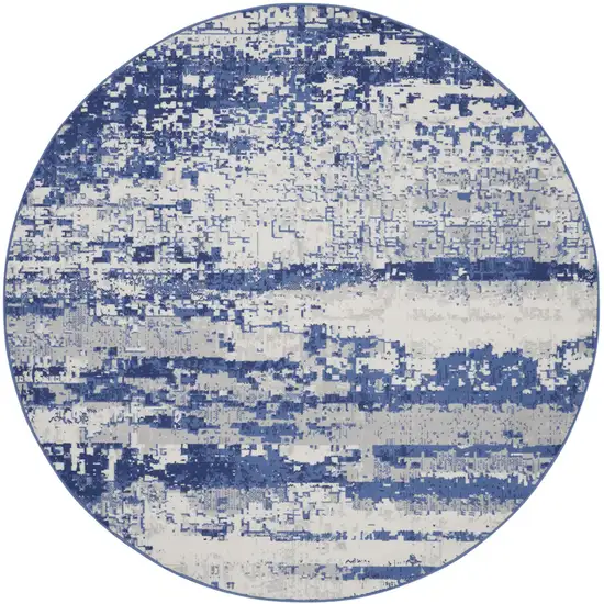 8' Ivory and Navy Blue Abstract Round Rug Photo 4