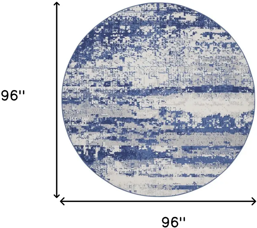 8' Ivory and Navy Blue Abstract Round Rug Photo 3