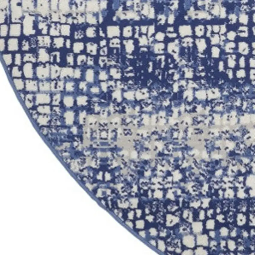8' Ivory and Navy Blue Abstract Round Rug Photo 7