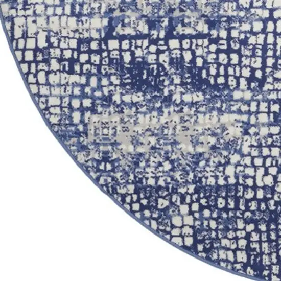 8' Ivory and Navy Blue Abstract Round Rug Photo 3