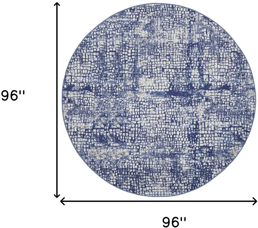 8' Ivory and Navy Blue Abstract Round Rug Photo 3