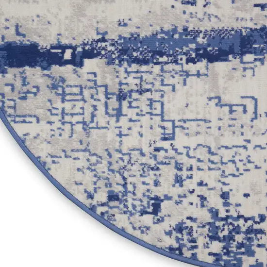 5' Ivory and Navy Blue Abstract Round Rug Photo 9
