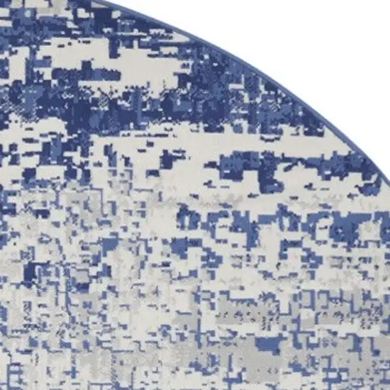 5' Ivory and Navy Blue Abstract Round Rug Photo 7