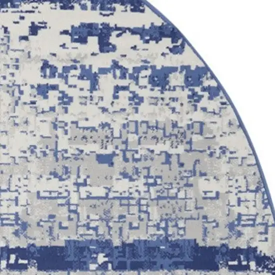 5' Ivory and Navy Blue Abstract Round Rug Photo 3