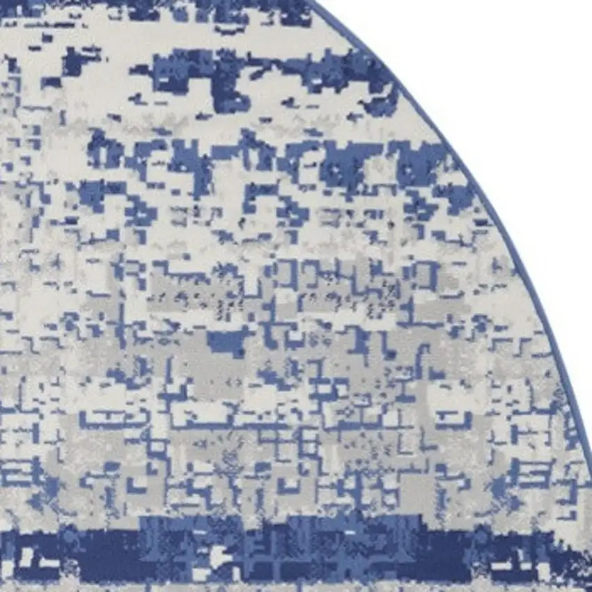 5' Ivory and Navy Blue Abstract Round Rug Photo 3