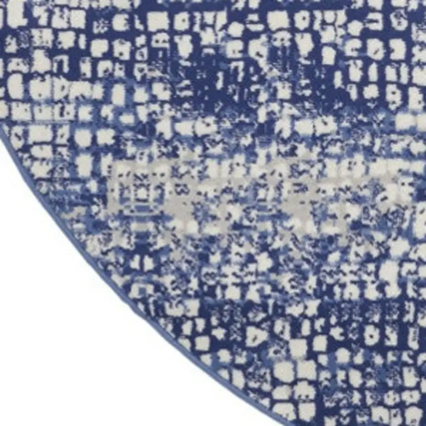 5' Ivory and Navy Blue Abstract Round Rug Photo 3