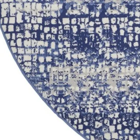 5' Ivory and Navy Blue Abstract Round Rug Photo 7