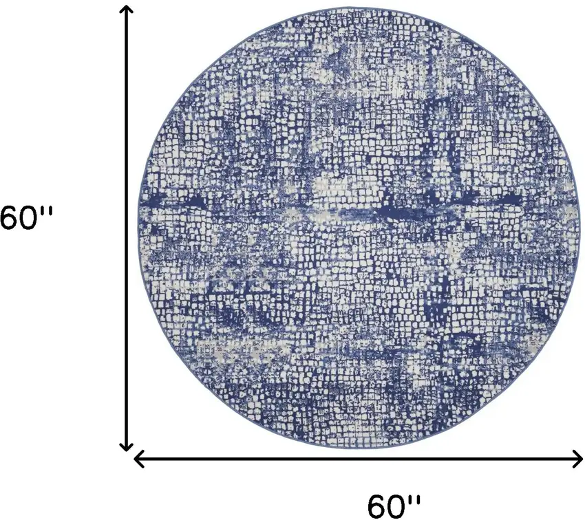 5' Ivory and Navy Blue Abstract Round Rug Photo 3