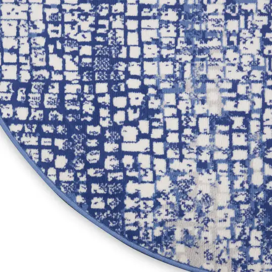 5' Ivory and Navy Blue Abstract Round Rug Photo 9