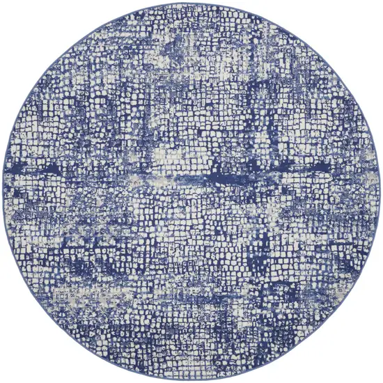 5' Ivory and Navy Blue Abstract Round Rug Photo 4