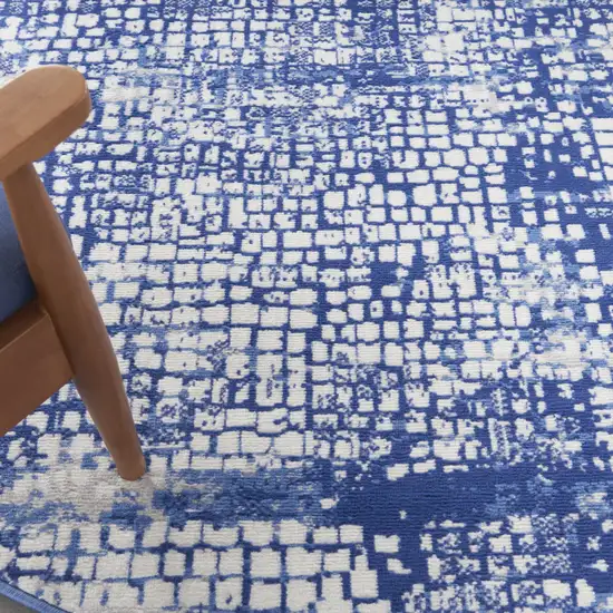 5' Ivory and Navy Blue Abstract Round Rug Photo 8