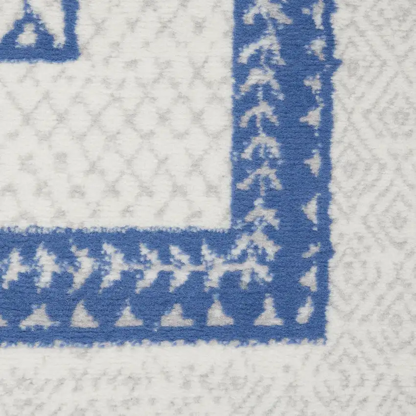 6' Ivory and Navy Blue Abstract Runner Rug Photo 6