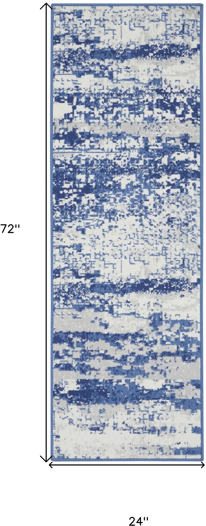 6' Ivory and Navy Blue Abstract Runner Rug Photo 3