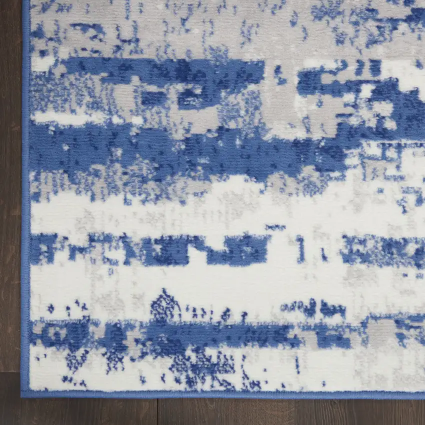 6' Ivory and Navy Blue Abstract Runner Rug Photo 9