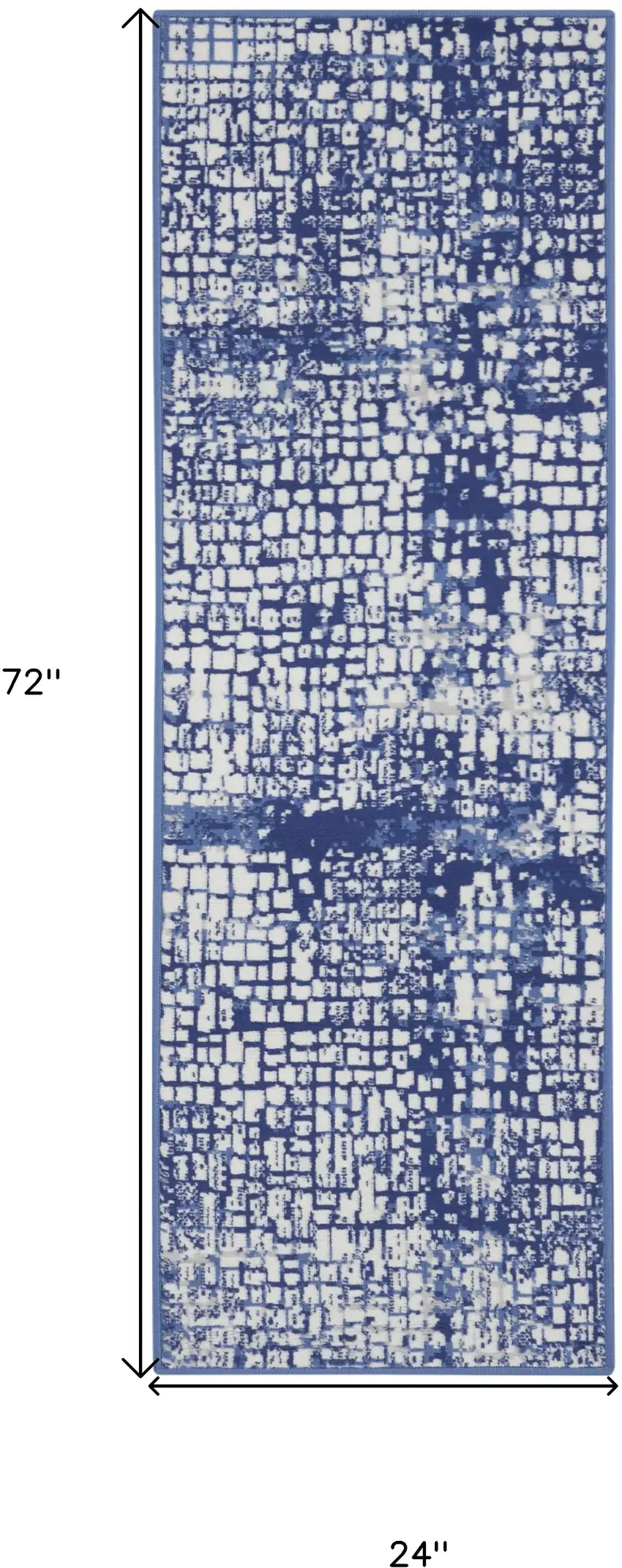 6' Ivory and Navy Blue Abstract Runner Rug Photo 3